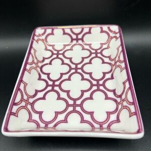 I. Godinger & Co. Trinket Jewelry Dish Tray Rectangle White W/ Purple & Gold